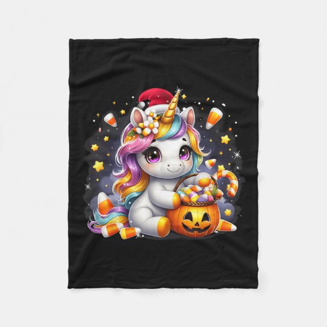 Niedlich Unicorn Candy Halloween Weihnachtsmannmüt Fleecedecke (Vorderseite)