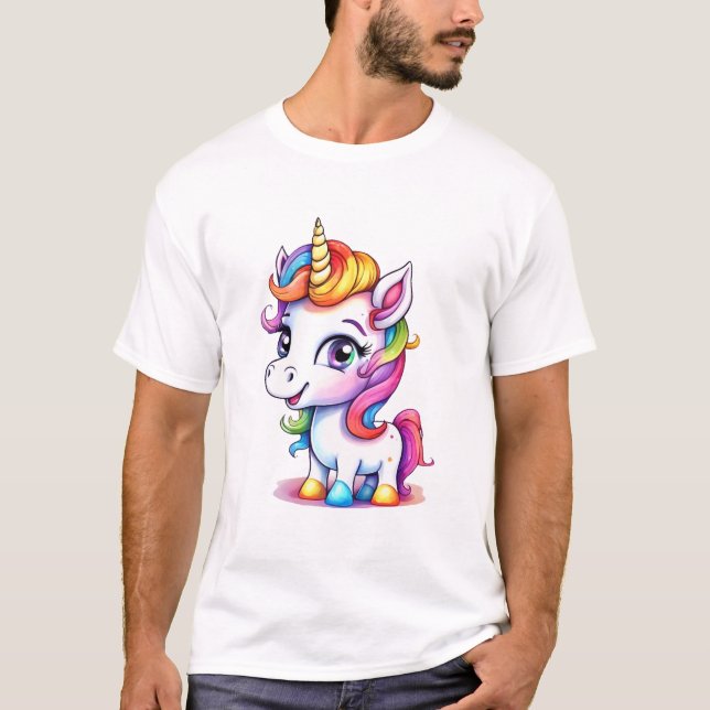Niedlich Unicorn Cool Rainbow-positiv T-Shirt (Vorderseite)
