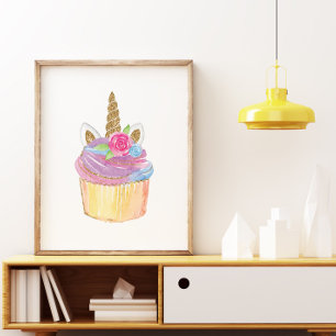 Niedlich Unicorn Cupcake Kindergeburtstag Party Poster
