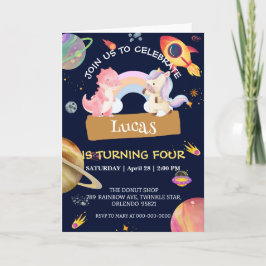 Niedlich Unicorn Dinosaur Galaxy Rocket Geburtstag Einladung