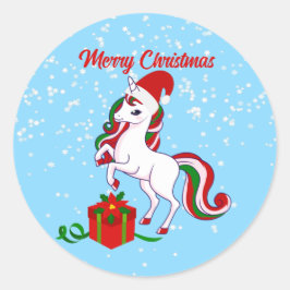 Niedlich Unicorn Frohe Weihnachts Klassische Runde Runder Aufkleber