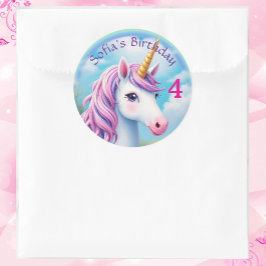 Niedlich Unicorn Girl' Rainbow Birthday Gefallen B Runder Aufkleber