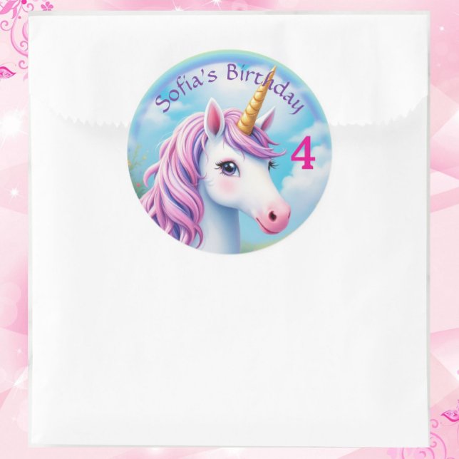 Niedlich Unicorn Girl' Rainbow Birthday Gefallen B Runder Aufkleber (Von Creator hochgeladen)