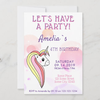 Niedlich Unicorn Girly Kindergeburtstag Einladung