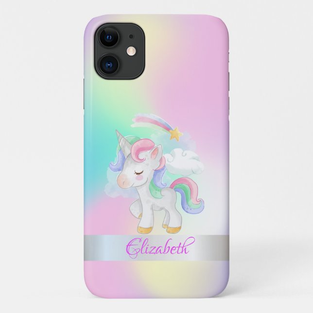 Niedlich Unicorn Holographic Ombre Case-Mate iPhone Hülle (Rückseite)
