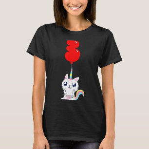 Niedlich Unicorn Katze 3. Geburtstag Kinder Ballon T-Shirt