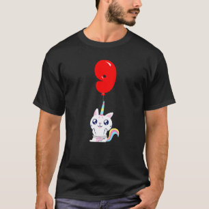 Niedlich Unicorn Katze 9. Geburtstag Kinder Ballon T-Shirt