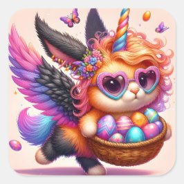 Niedlich Unicorn Kitty Quadratischer Aufkleber