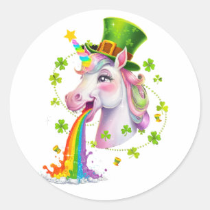 Niedlich Unicorn Kleeblatt St Patricks Day Leprico Runder Aufkleber