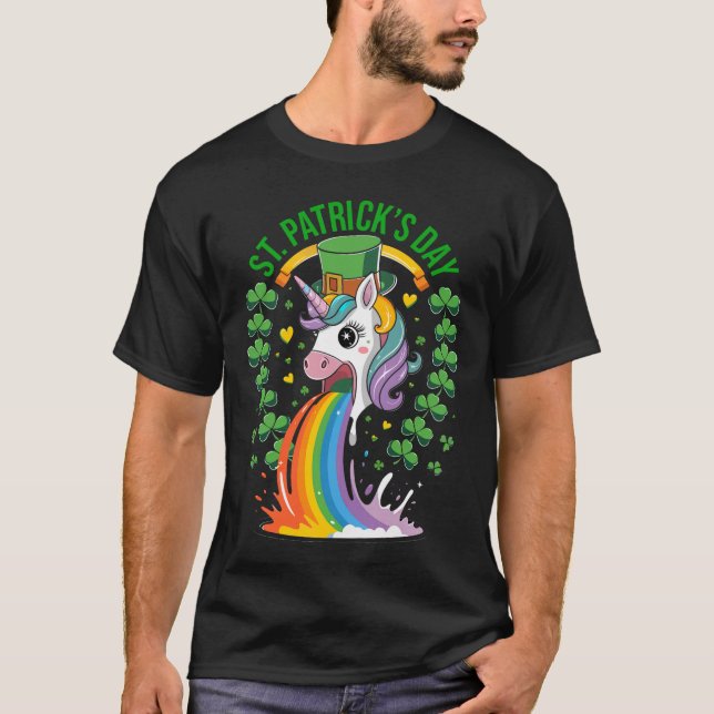 Niedlich Unicorn Kleeblatt St Patricks Day Leprico T-Shirt (Vorderseite)