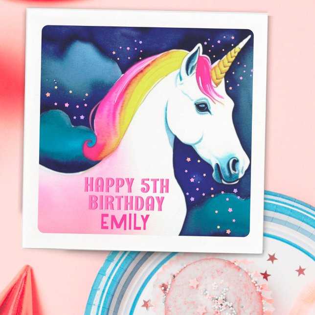 Niedlich Unicorn Magical Star Girl Happy Birthday Serviette (Von Creator hochgeladen)