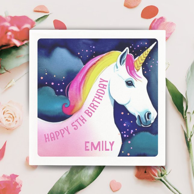 Niedlich Unicorn Magical Star Girl Happy Birthday Serviette (Von Creator hochgeladen)