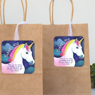 Niedlich Unicorn Magical Stars Girl Geburtstag Dan Quadratischer Aufkleber