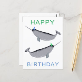 Niedlich Unicorn Narwhal Whale Whaley Happy Birthd Postkarte