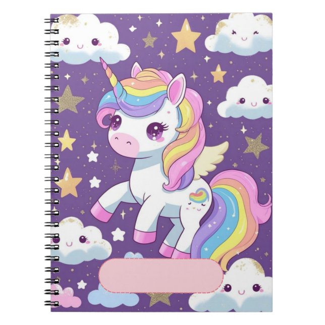 Niedlich Unicorn-Notebook - bearbeitbarer Name Notizblock (Vorderseite)