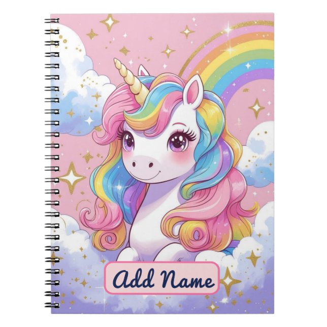 Niedlich Unicorn-Notebook - bearbeitbarer Name Notizblock (Vorderseite)