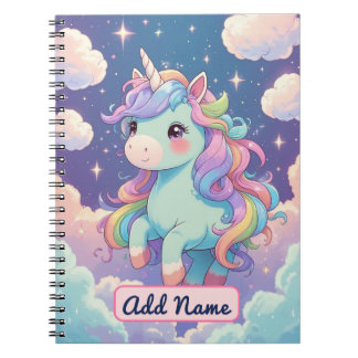 Niedlich Unicorn-Notebook - bearbeitbarer Name Notizblock