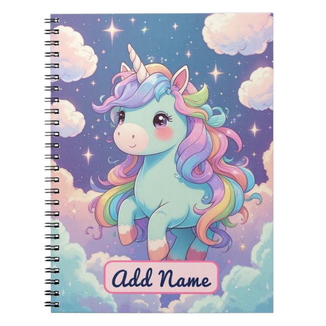 Niedlich Unicorn-Notebook - bearbeitbarer Name Notizblock (Vorderseite)