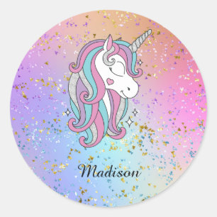 Niedlich Unicorn Ombre Rainbow Glitzer Sparkle Runder Aufkleber