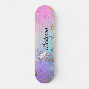 Niedlich Unicorn Ombre Rainbow Glitzer Sparkle Skateboard