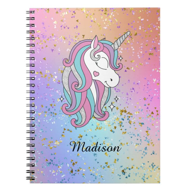 Niedlich Unicorn Ombre Rainbow Glitzer Sparkle Spi Notizblock (Vorderseite)