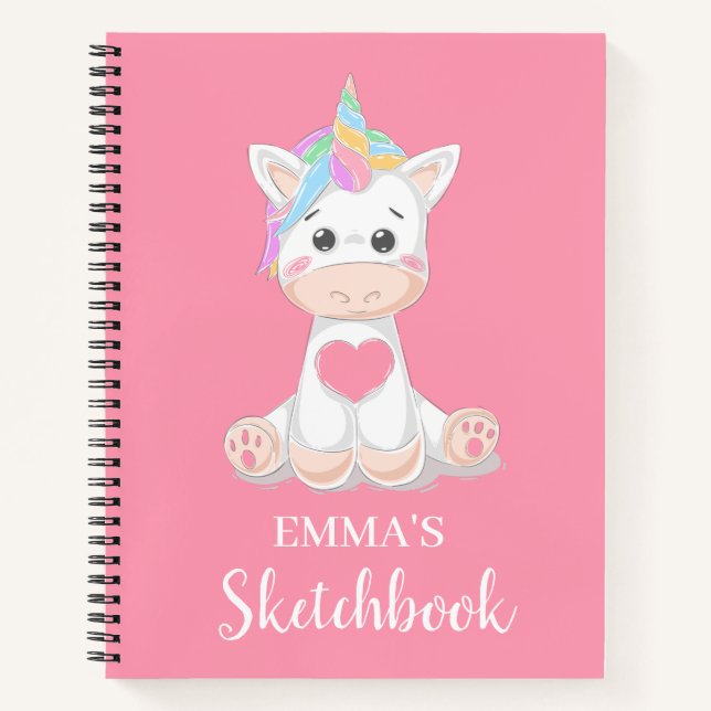 Niedlich Unicorn Personalisiert Kids Sketchbook No Notizbuch (Vorderseite)
