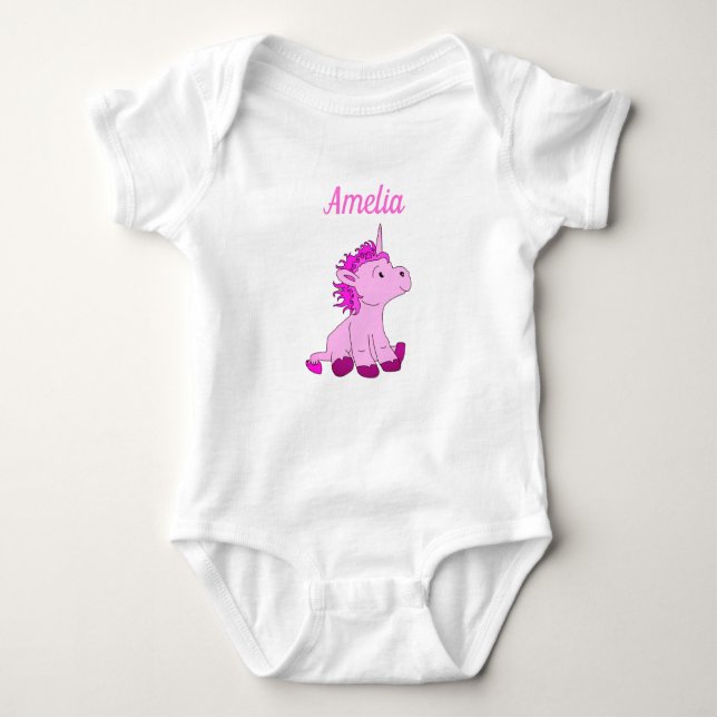 Niedlich Unicorn Pink Baby Girl Name Baby Strampler (Vorderseite)
