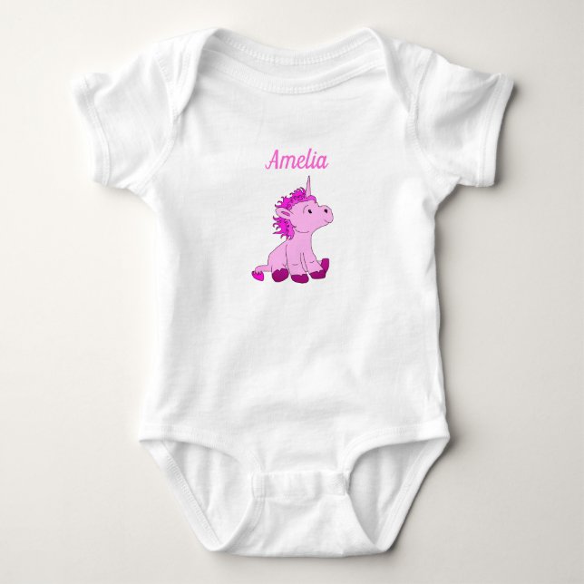 Niedlich Unicorn Pink Baby Girl Name Strampler (Vorderseite)