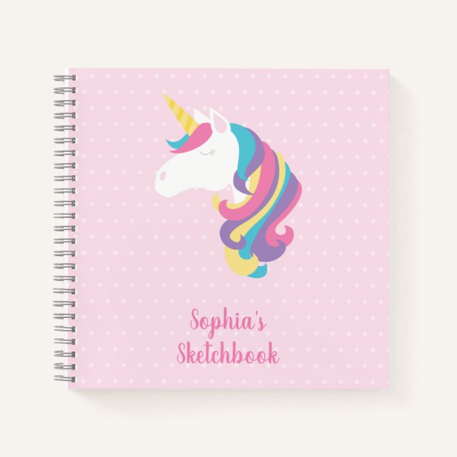 Niedlich Unicorn Polka Dot Personalisiert Sketchbo Notizbuch (Vorderseite)