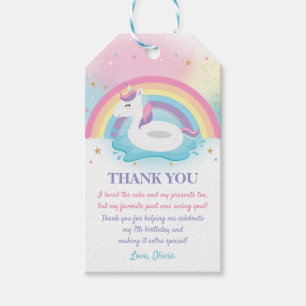 Niedlich Unicorn Pool Geburtstagsparty Danke für Geschenkanhänger