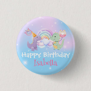 Niedlich Unicorn Rainbow Dino Donut Ballon Geburts Button