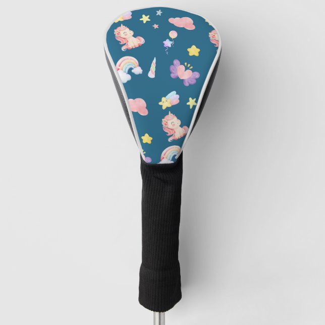 Niedlich Unicorn Rainbow Herzballon Sternmuster Golf Headcover (Vorderseite)