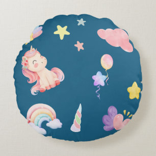 Niedlich Unicorn Rainbow Herzballon Sternmuster Rundes Kissen