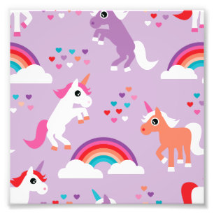 Niedlich Unicorn Rainbow Lila Fotodruck