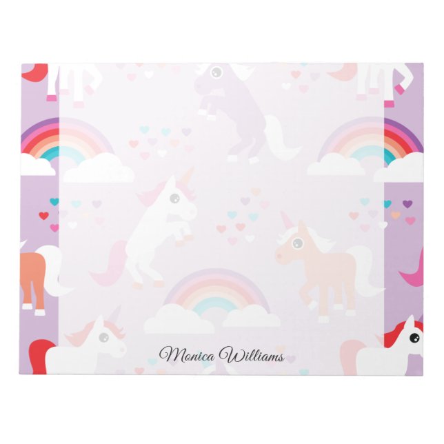 Niedlich Unicorn Rainbow Lila Notizblock (Vorderseite)