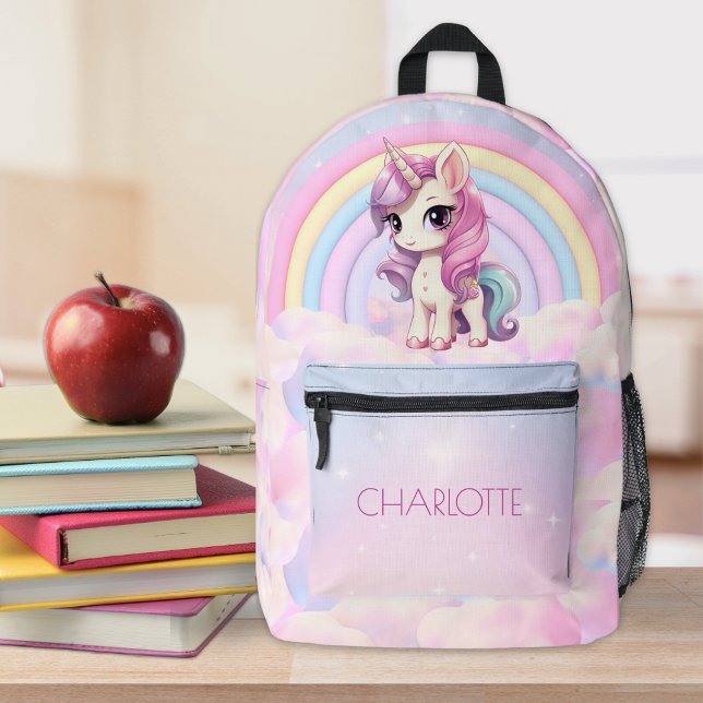 Niedlich Unicorn Rainbow Personalisiert Kids Name Bedruckter Rucksack (Von Creator hochgeladen)