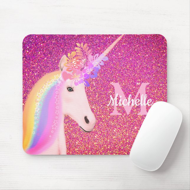 Niedlich Unicorn Rosa Glitzer Sparkle Personalisie Mousepad (Mit Mouse)