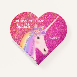 Niedlich Unicorn Rosa Glitzer Sparkle Personalisie Notizbuch