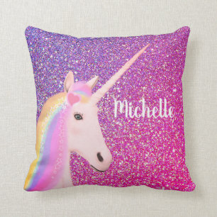 Niedlich Unicorn Rosa Lila Glitzer Ombre Sparkasse Kissen