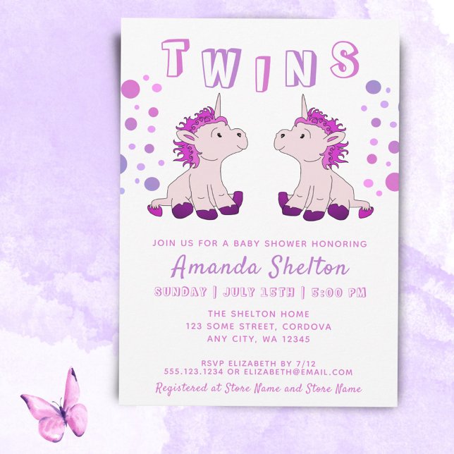 Niedlich Unicorn Twins 2 Baby Girls Babydusche Einladung (Von Creator hochgeladen)