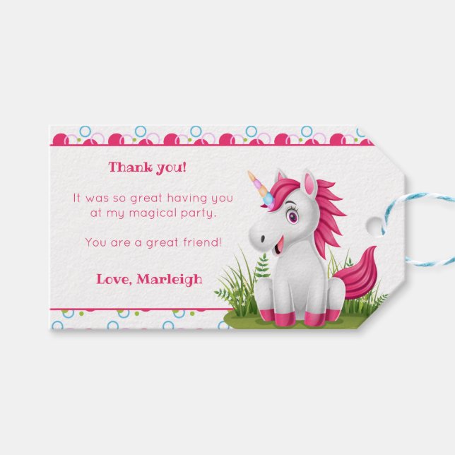 Niedlich Unicorn Vielen Dank Karte mit Polka Dots  Geschenkanhänger (Vorderseite (Horizontal))