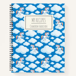 Niedlich Unicorn Wolken Blaue Personalisierte Kind Notizbuch