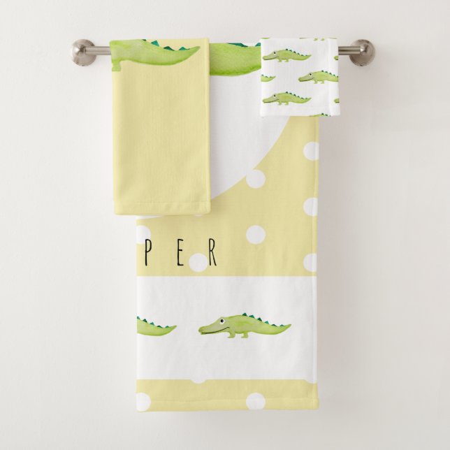 Niedlich Unisex Watercolor Crocodile Safari Baby/K Badhandtuch Set (Insitu)