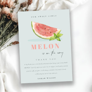 Niedlich unsere kleine Melon Watercolor Blue Baby Dankeskarte