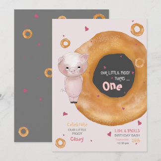Niedlich "UNSERE KLEINE PIGGY" | "Liebe & Bagels" Einladung