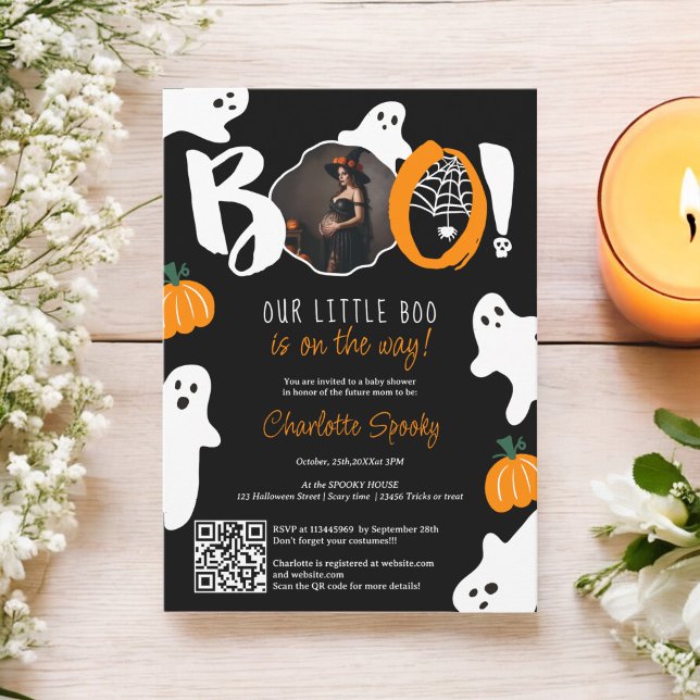 Niedlich unsere kleinen Geister schwarze Foto Baby Einladung (Cute our little boo ghosts black photo baby shower invitation)