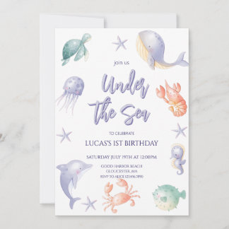 Niedlich unter dem Meer Boy Birthday Party Einladung