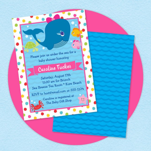 Niedlich unter dem Meer Whale Pink Girl Babydusche Einladung (Von Creator hochgeladen)