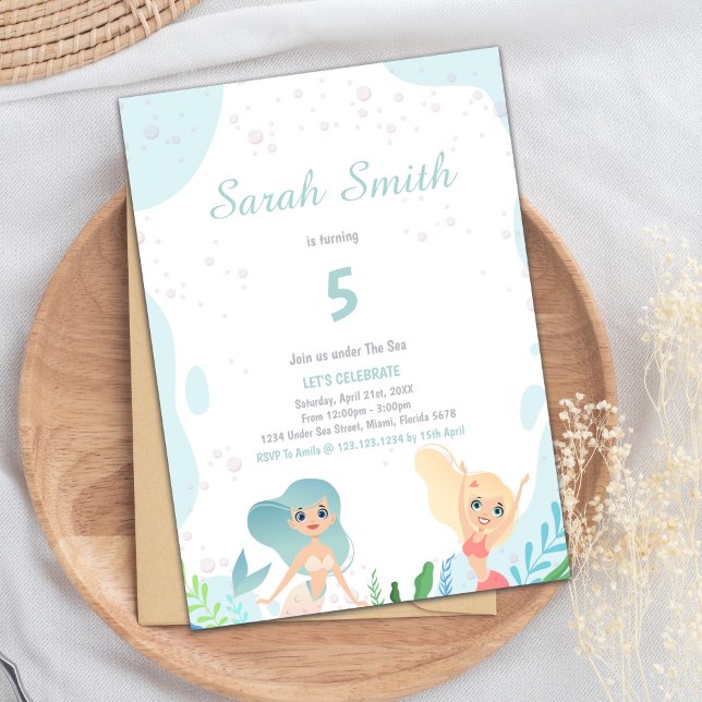 Niedlich unter dem Party für Mädchen Einladung (Blond Mermaid Birthday Invitations)