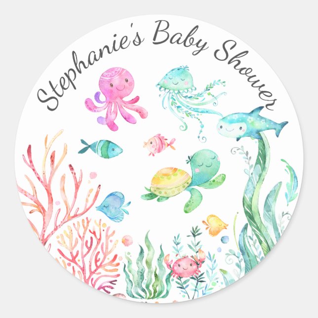Niedlich unter dem Sea Baby Shower Gefälligkeitsau Runder Aufkleber (Vorderseite)